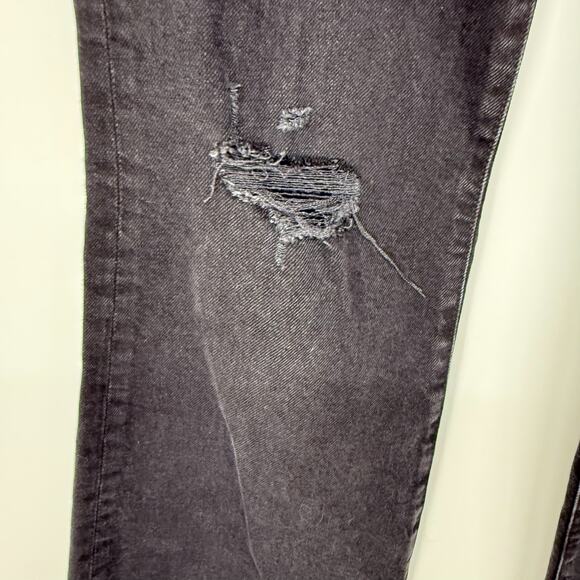 NWT Express '70s Flare Jeans Womens 6 Black Washed Ripped Mid-Rise Stretch Denim - Picture 7 of 11